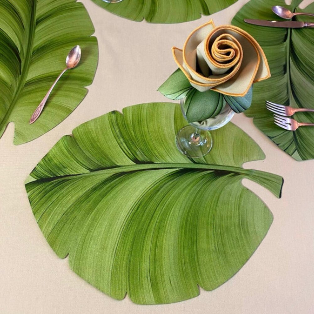 CAROLE SHIBER's Classic Palm Leaf Placemats, Luxurious and Flexible Vinyl (12)